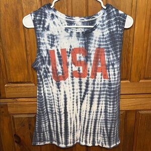 LOL Vintage Women’s USA Blue and White Tie-Dye Sleeveless Casual Top Size M